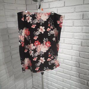 Ricki's Ladies Elastic Waist Size XXL Black with Peach & Grey Flowers Skirt